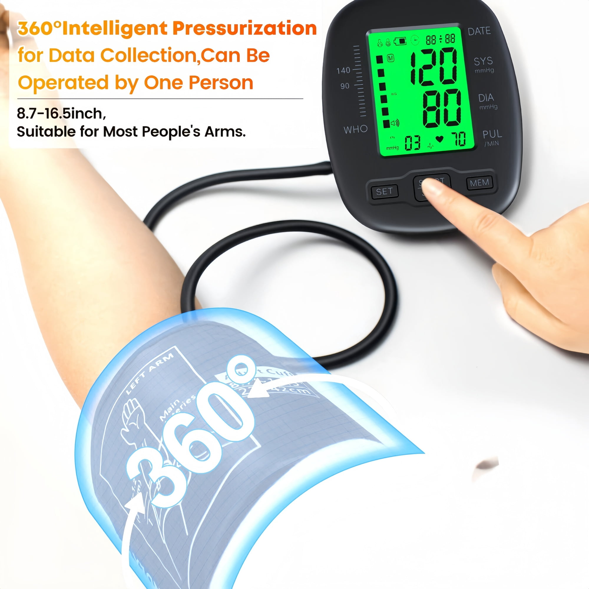 Rechargeable Wrist Blood Pressure Monitor – Fully Automatic Home BP Monitor with Tri-Color Backlight, Two User Mode, Voice Guidance & 120-Reading Memory