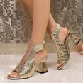 thumbnail image 5 of Caywon Women Heel Sandals Peep Toe Block Heel, Woven Texture Ladies Shoes Dressy, Comfortable Summer Evening Party, Sandalias Mujer, 5 of 7