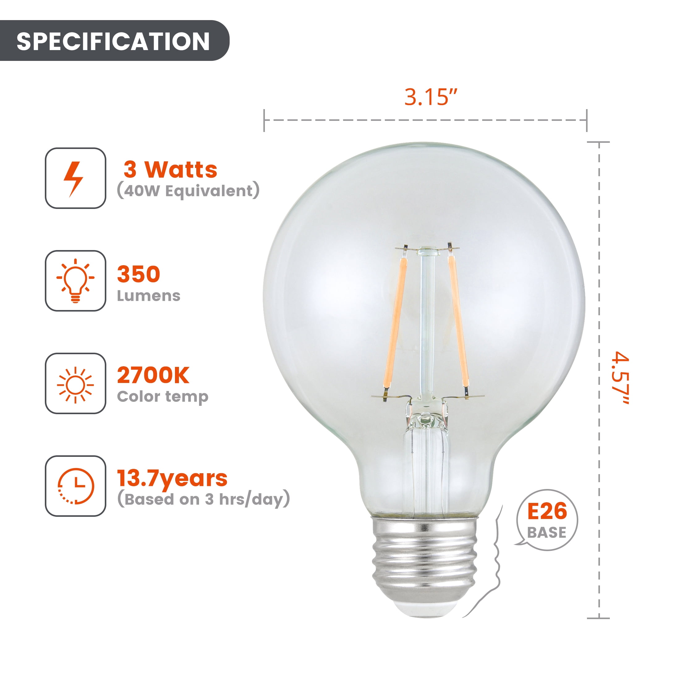 Better Homes & Gardens G25 LED Bulb, 3-Watt (40W Equivalent) Dimmable Soft White E26 Base (8 Pack)