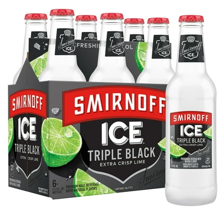 Smirnoff Ice Triple Black, 11.2 fl oz, 6 Pack Bottles, 4.5% ABV