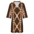 thumbnail image 5 of Geometric Pattern in Brown Womens Dress With Pockets Summer V Neck 3/4 Sleeve Dress Plus Size Loose Dress, 5 of 7
