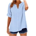 thumbnail image 2 of Zorckvet Blouses for Women Button Down Tops Short Sleeve Summer Cotton Linen Fashion Loose Fit Round Neck Womens Shirts, 2 of 5