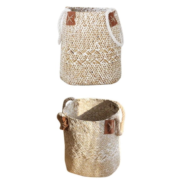 2pcs Cesto De Mimbre De Mimbre Tejido De Hierba Natural Jardín Maceta
