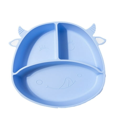 

Toddler Divided Plate 4 Cells Non-slip Silicone Food Container Tray Soft Microwave Dishwasher Safe for Babies Kids Blue B