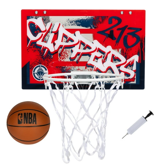 Franklin Sports NBA Los Angeles CLippers Over the Door Basketball Hoop - Kids Indoor Basketball Hoop with Mini Basketball - NBA Fan Shop Mini Hoop for Bedroom   Office - Over the Door Mini Hoop Set