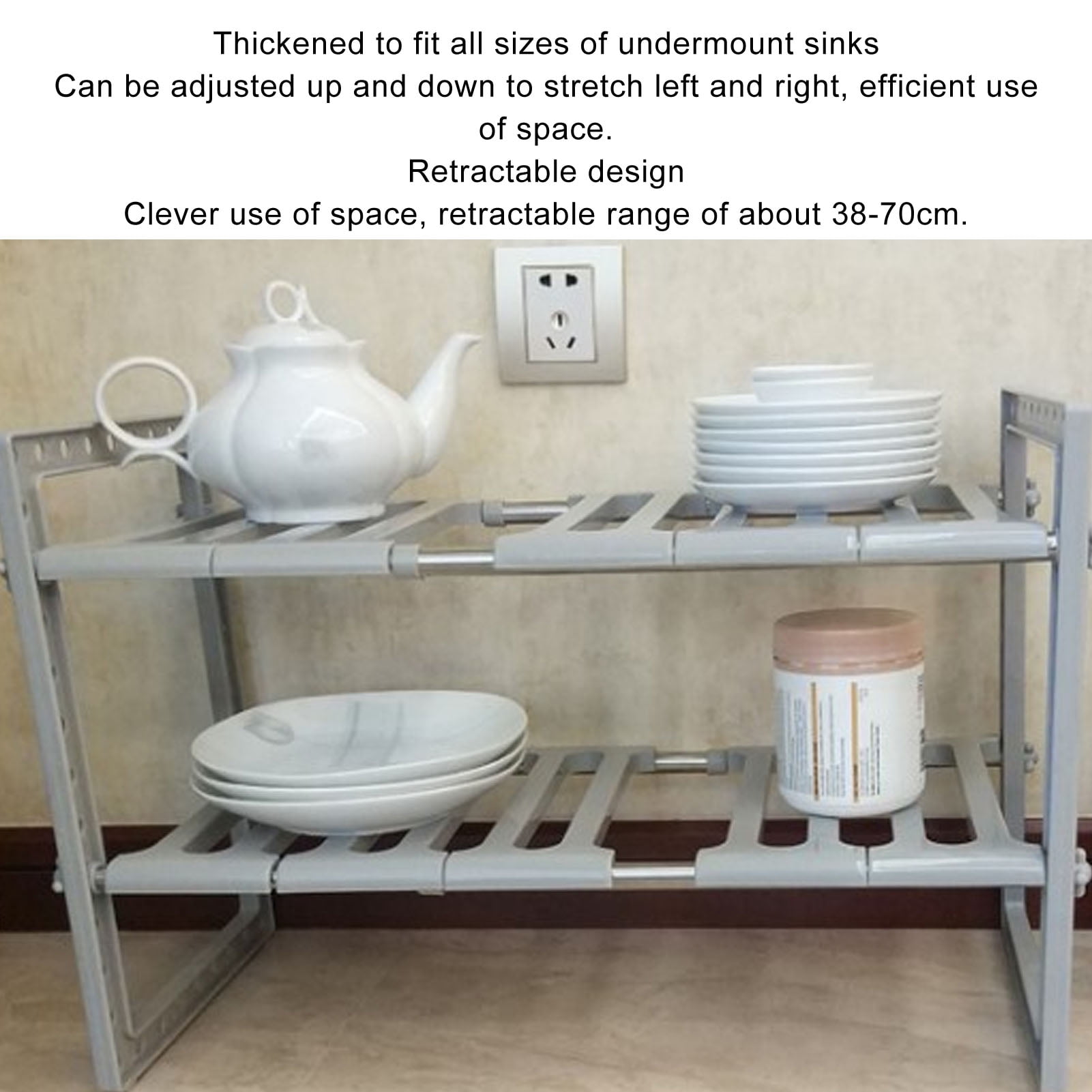 BIMZUC Under Sink Organizer 2 Tiers Expandable Stainless Steel Storage Rack Grey, 15.75 in / 40 cm Length