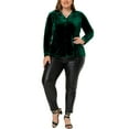 thumbnail image 2 of Agnes Orinda Women's Plus Size Top Wear-to-Work Lapel Long Sleeve Velvet Shirt 1X Green, 2 of 6