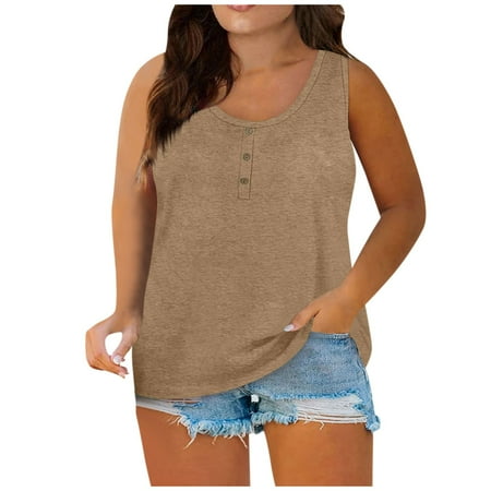 

YDKZYMD Tank Tops Fashion 2023 Sleeveless Crew Neck Plus Size Compression Shirts for Women Basic Solid Color Maternity Womens Dress Tops and Blouses Plus Size Khaki 5XL