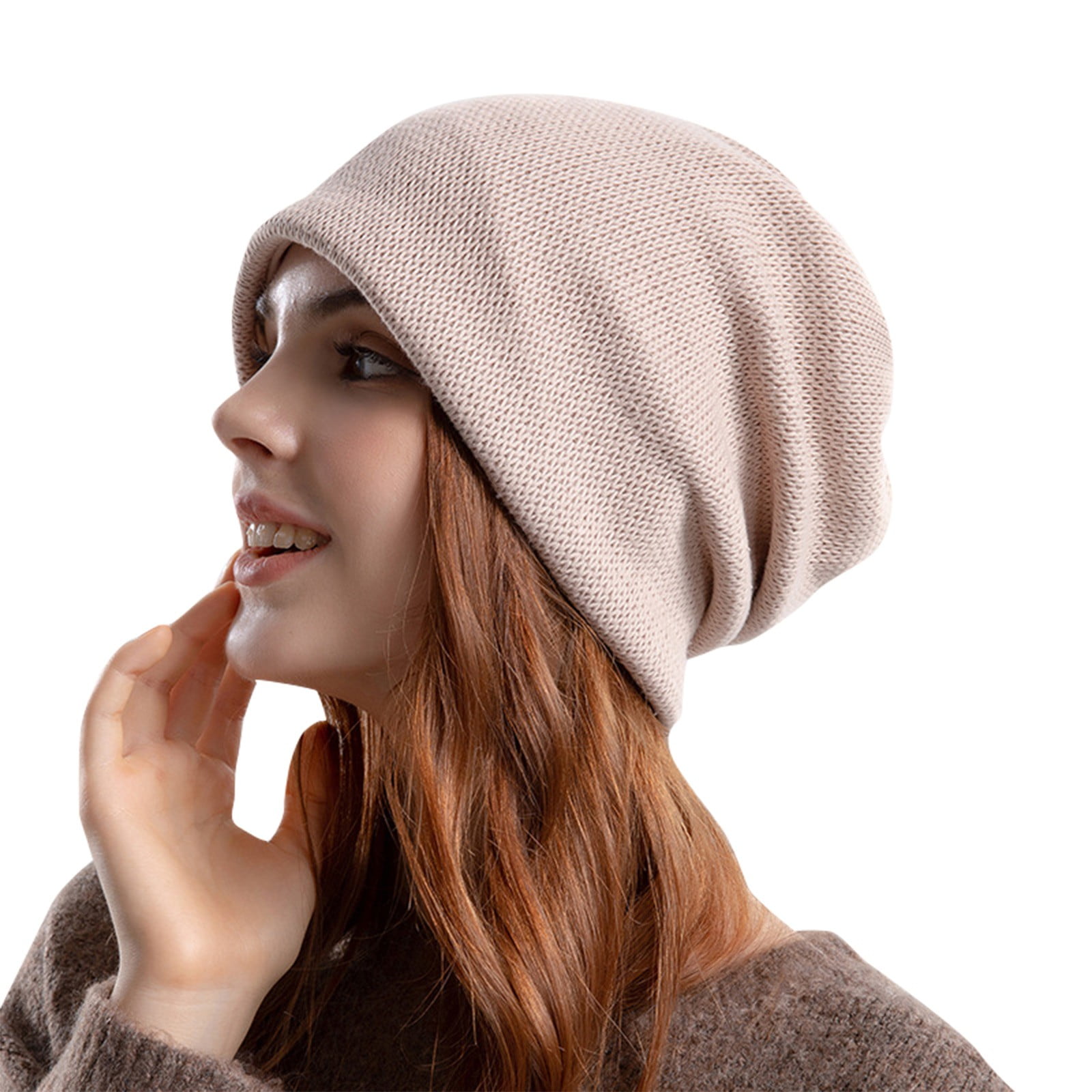 ZXHACSJ Fashion Womens Thickened Knitted Woolen Cap Cold Protective Ear  Sleeve Cap Beige
