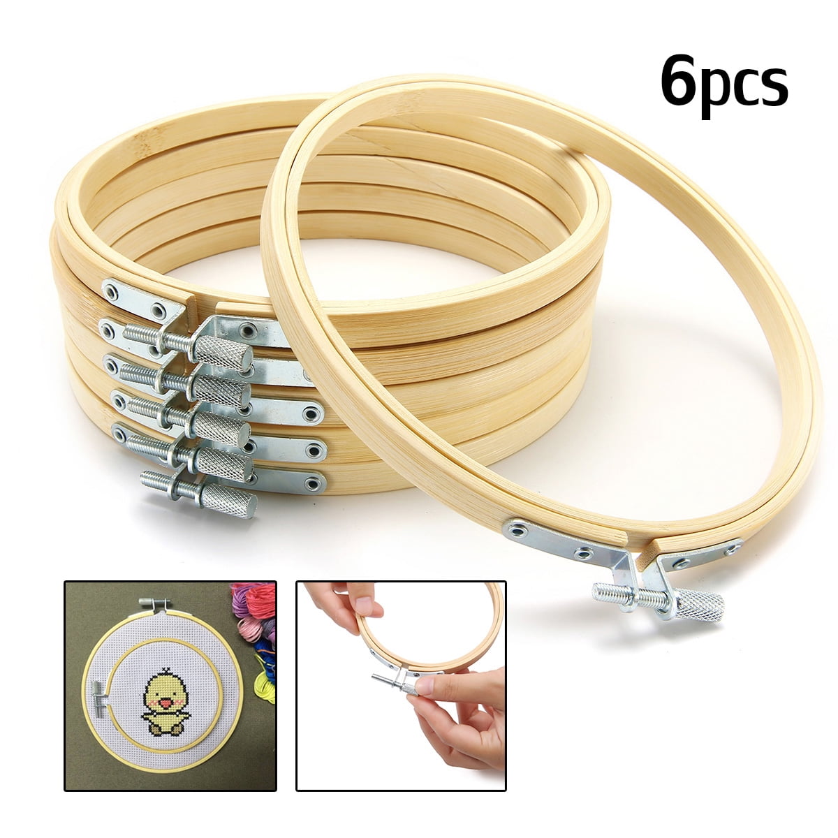 6pcs 6inch Round Wooden Embroidery Hoops Bulk Wholesale Adjustable Bamboo Circle Cross Stitch