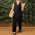 thumbnail image 2 of Women Solid Color V Neck Strap Romper - Casual Jumpsuit - High Waist Fashion - XS-XXXXXL Sizes, 2 of 4