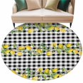 thumbnail image 2 of Round Area Rug 5ft,Summer Lemon Leaf Black Buffalo Plaid Washable Carpet Non-Slip Runner Accent Rugs Indoor Floor Mat for Bedroom Living Room Decor,Country Flower Watercolor, 2 of 9