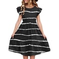 thumbnail image 2 of Nmnitkp Girl Dresses Floral Print Ruffle Sleeve Tiered Loose Fit Pleated Swing Midi Boho Dress Black,9 Years, 2 of 8