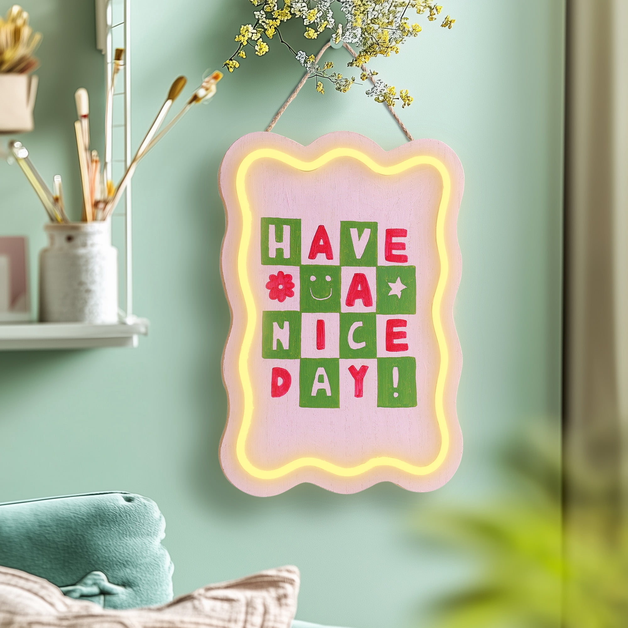 Hello Hobby LED Wavy Rectangle Plaque Sign, Unfinished MDF Surface, 7.4 in x 1.4 in x 11 in