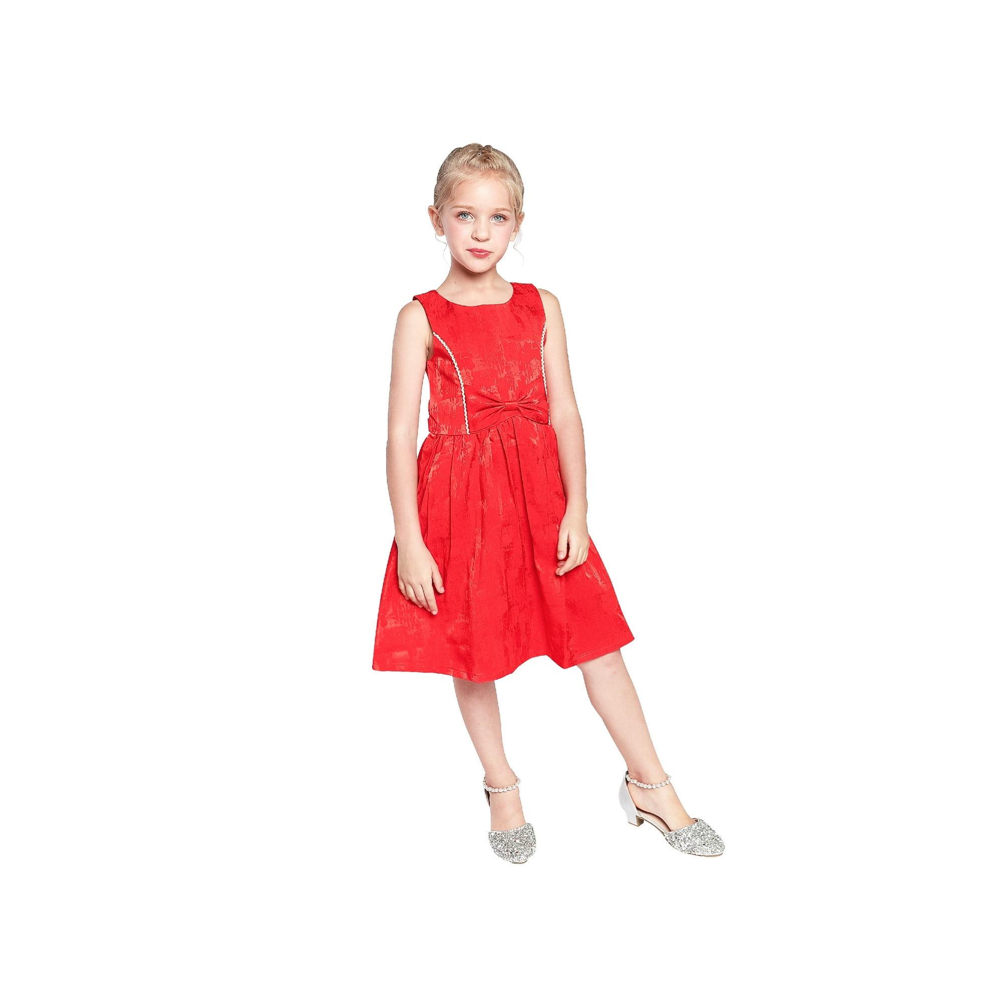 Girls Dress Vintage Red Fit Flare Jacquard Satin Fabric Party 12 Years Walmart