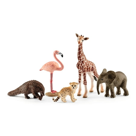 Schleich Wild Life, Wildlife Animal Assortment (Giraffe, Anteater, Elephant, Cheetah, Flamingo) Toy