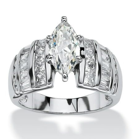 3.87 TCW Marquise-Cut Cubic Zirconia Engagement Anniversary Ring in Platinum over Sterling