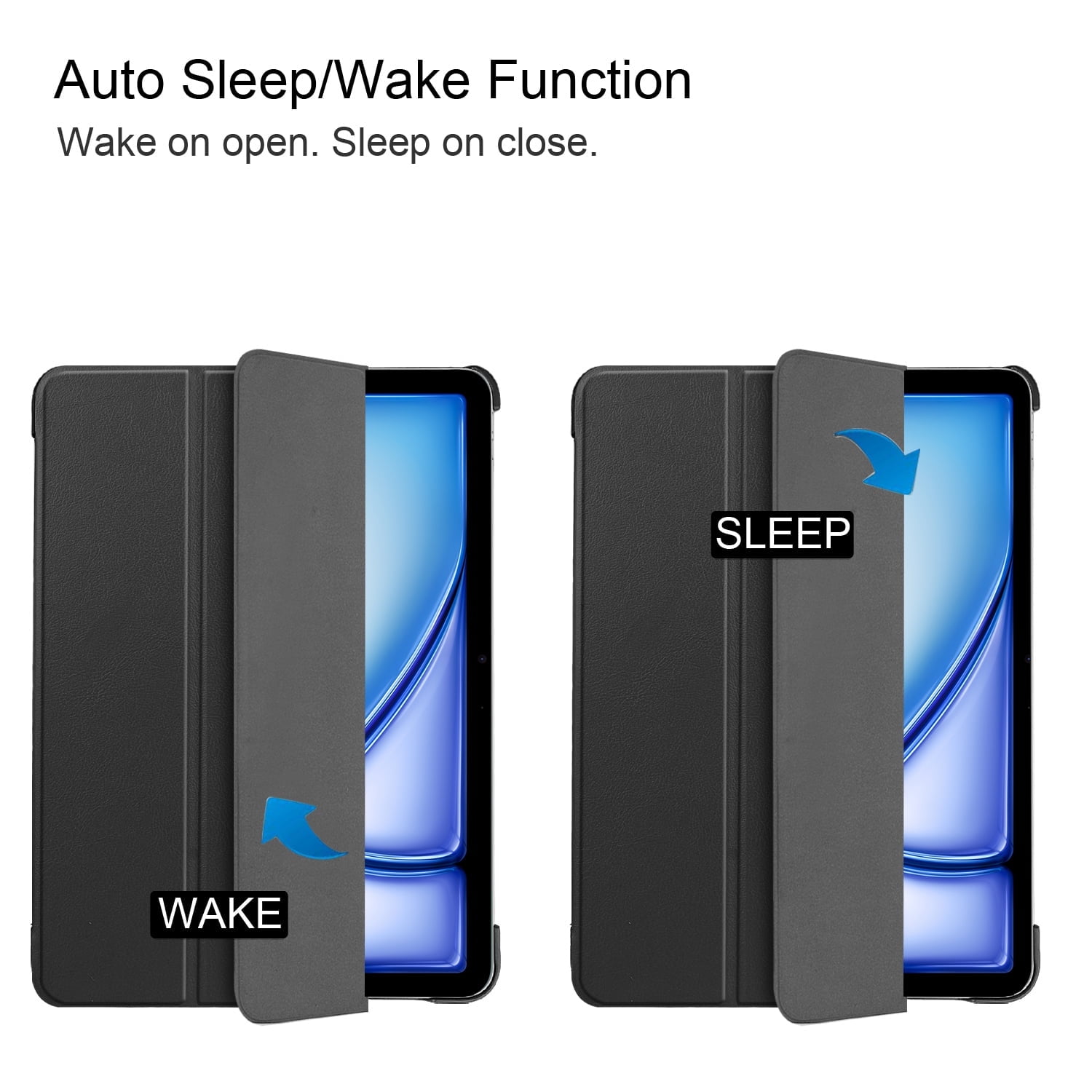 SaniMore for Apple iPad Air 11 (2024) Case, Auto Sleep/Wake, Rugged PC Case with Tri-Fold Kickstand [Support iPad 1st/3rd Pencil Charging]  Shockproof Protective Case for Women Men, Black