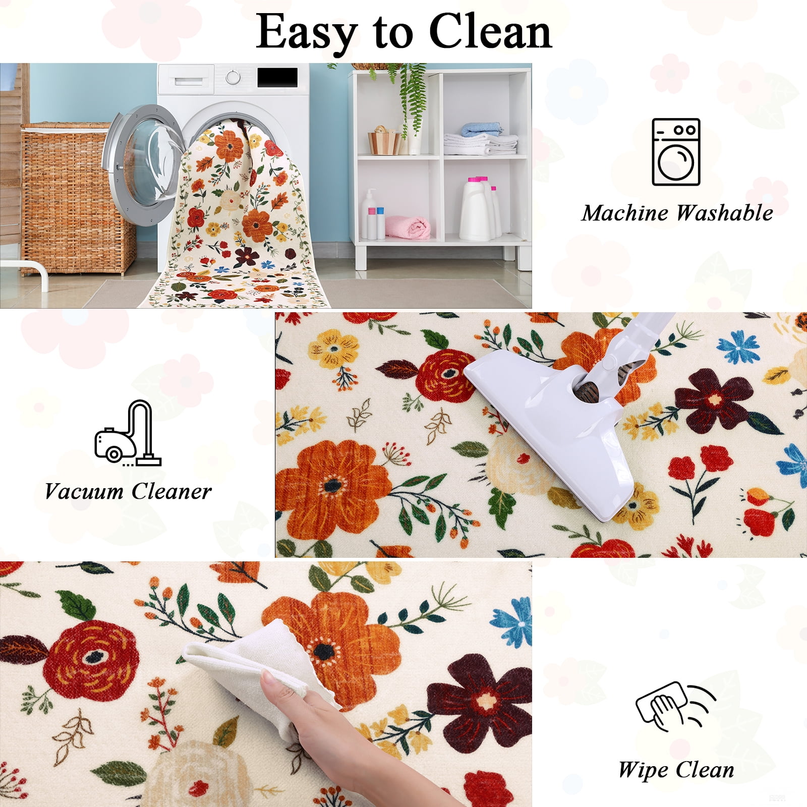2'6''x 8' Boho Runner Rug for Hallways, Soft Non Slip Washable Runner Rug Floral Floor Carpet Runner Rug for Entryway Laundry Room Bathroom