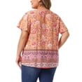 thumbnail image 3 of Agnes Orinda Women's Plus Size Boho Tops Floral Keyhole Neck Ruffle Short Sleeve Summer Casual Blouse 4X Orange, 3 of 6