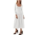 thumbnail image 2 of SMihono Dresses for Women Fashion Square Neck Long Sleeve A-Line Midi Dress Lightweight Comfy Casual Solid Fall Outfits White M, 2 of 8