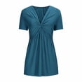 thumbnail image 3 of T-Shirt for Women V Neck Short Sleeve Casual Fashion Twist Front Ruched Empire Waist Slim Fit Stretchy Breathable Summer Basic Tee Blouse Top, 3 of 3