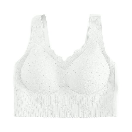 JAKANYQ Womens Bralette Summer Thin Full Lace Pattern Traceless Tank Top Style Small Wrapped Up Wireless Bra Loose Comfortable