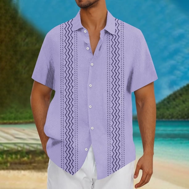 Blusa y camisa de manga corta con cuello vuelto Camisa casual para hombre Camisa de bolos vintage de manga corta Camisas de verano de playa cubana Camisa con botones Blusa para hombre Poliéster