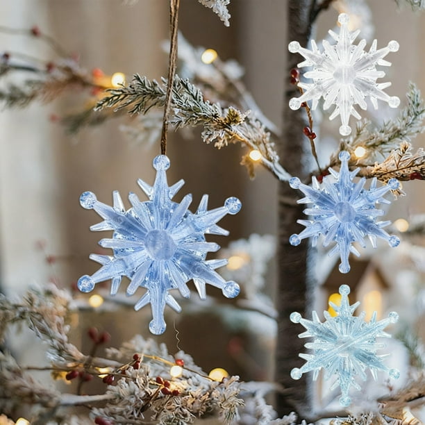 Copos De Nieve De Plástico Adornos navideños de plástico con forma de copo de nieve azul Rkxzt