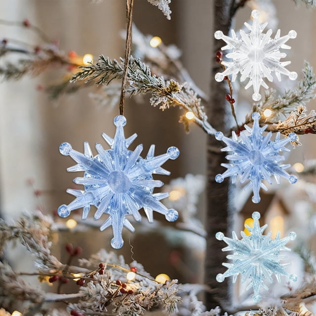 Adornos Navideños de Copos de Nieve Acrílicos de Invierno, Colgantes de Cristal Azul Translúcido | Adornos de Copos de Nieve Coloridos | Material: Plástico | 7,5 X 7,5 X 0,9 Cm | 17 G | Ideal para Fi