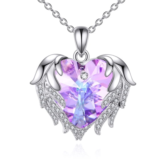 Angel Wings Necklace 925 Sterling Silver Heart Pink Crystal Pendant Necklace Wing Jewelry Gift For Women (Wings)