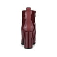 thumbnail image 2 of BLISSFUL STEP Women's Round Toe Zip Block High Heels Ankle Boots Burgundy 6, 2 of 7