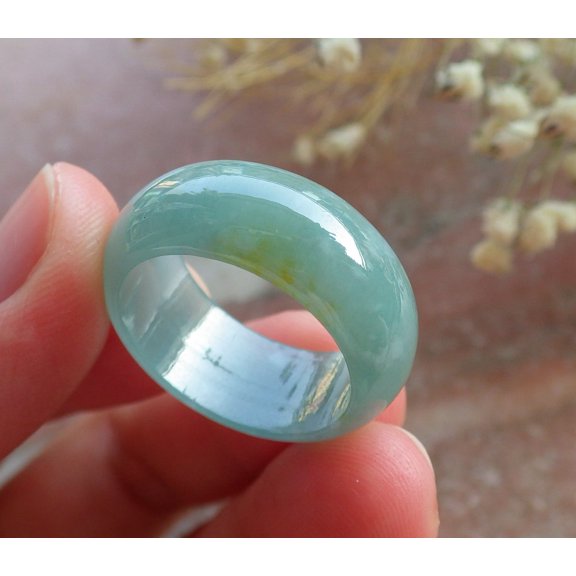 Certified Icy Green Yellow Burma 100% Natural A JADE Jadeite Circle RING USA. 7.5 RING 594891 TN