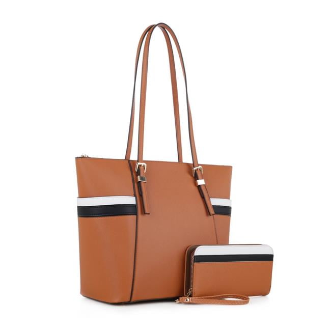 MKF Collection by Mia K. MKF-3137LBR Lye Tote Bag with Wallet Brown ...