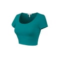thumbnail image 3 of MixMatchy Women's Cotton Solid Scoop Neck Cap Sleeve Crop Top Shirt, 3 of 4