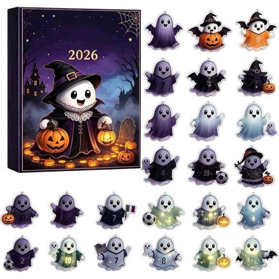24 Days Ghost Halloween Advent Calendar 2026, Spooky Countdown Calendar, Hanging Ornaments Blind Box, Gothic Halloween Decor Gift for Halloween Lovers