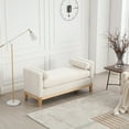 thumbnail image 3 of 53.5"W Vintage Bench with Wood Legs & Velvet Upholstery, Bolster Pillows Ottoman for Bedroom End of Bed, Living Room & Entryway Seating, Ivory Fabric Design, 3 of 6