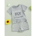 thumbnail image 5 of Toddler Baby Boys Summer Shorts Clothing Set 6 12 18 24 Months 2T 3T 4T Letter Print Short Sleeve Round Neck Tops Elastic Waistband Striped Shorts Outfits, 5 of 9