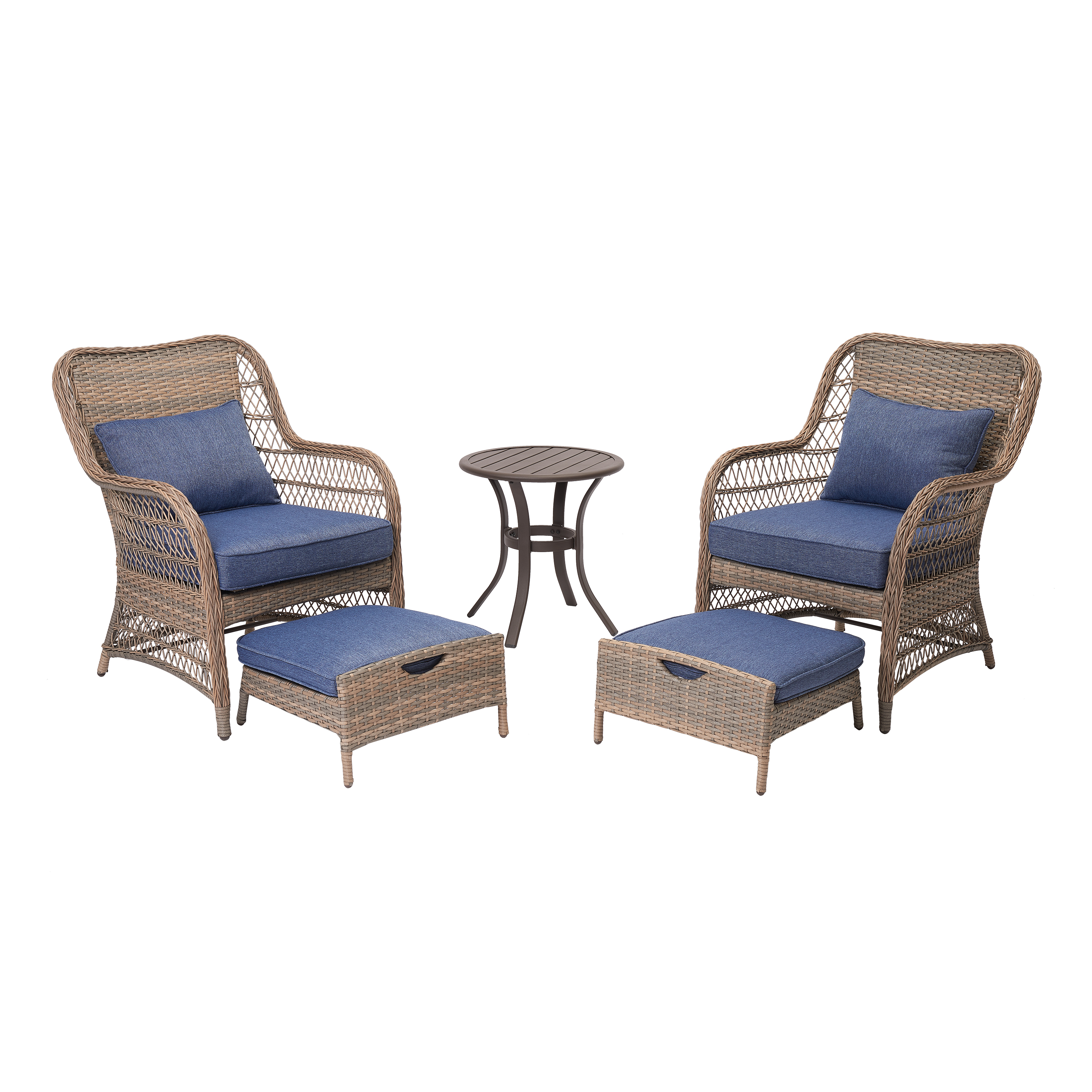 Better Homes & Gardens Auburn 5-Piece Wicker Patio Chat Set with Blue Cushions - image 5 of 8