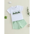 thumbnail image 4 of BemeyourBBs Toddler Baby Boy Summer Clothes Tractor Outfits Newborn Short Sleeve Tractor Embroidery T Shirt Tops Striped Shorts Set Toddler Infant Bot Summer Outfits, 4 of 9