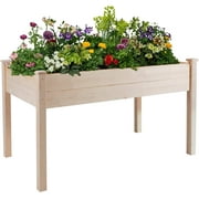SOLAURA 48x22x30in Elevated Raised Wood Planter Garden Bed Box Stand for Backyard, Patio - Natural