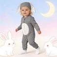 thumbnail image 2 of JAJAHO Easter Bunny Romper Baby Boy Girl Jumpsuit Cute Long Sleeve Button Down Onesie With Ears Hat 2 Piece Holiday Outfits 0-3T Cozy One-Pieces, 2 of 9