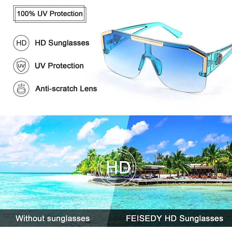 Oversized Square Flat Top Shield Sunglasses UV Protection Amazon.com: FEISEDY Flat Top Oversized Shield Sunglasses  main image 4