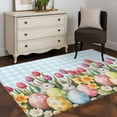 thumbnail image 4 of Easter Area Rug 3x5 Washable Rug Non Slip Spring Bunny Colorful Eggs Tulip Flowers Blue Check Large Area Rug Indoor Floor Carpet for Entryway Bedroom Kitchen Living Room Home Office Dining Room, 4 of 8