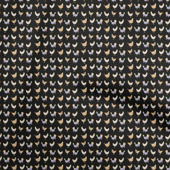 oneOone Rayon Black Fabric Birds Rooster Sewing Material Print Fabric By The Yard 56 Inch Wide
