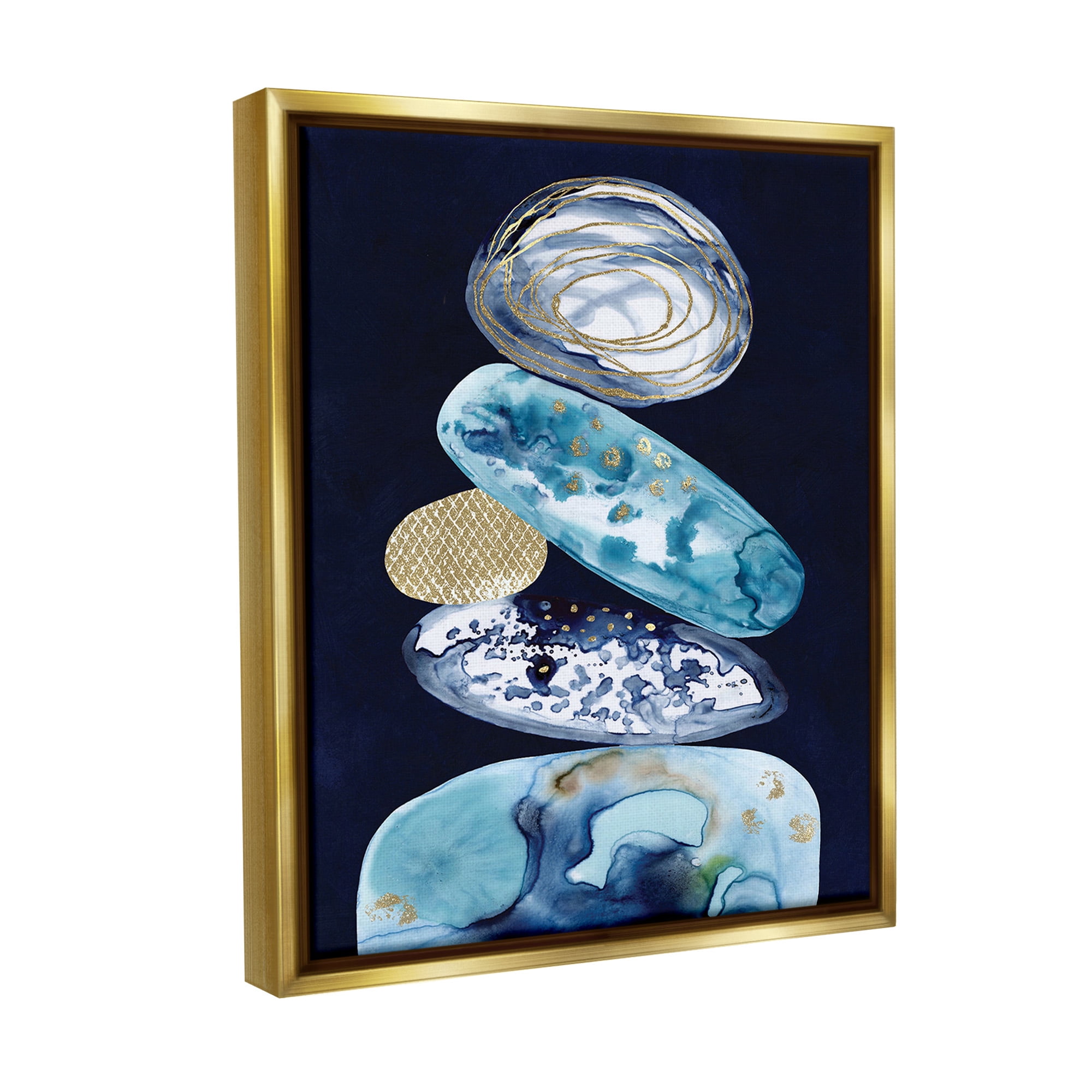 Stupell Industries Patterned Stacked Pebbles Landscape Painting Gold Floater Framed Canvas Art Print Wall Art, 25 x 31