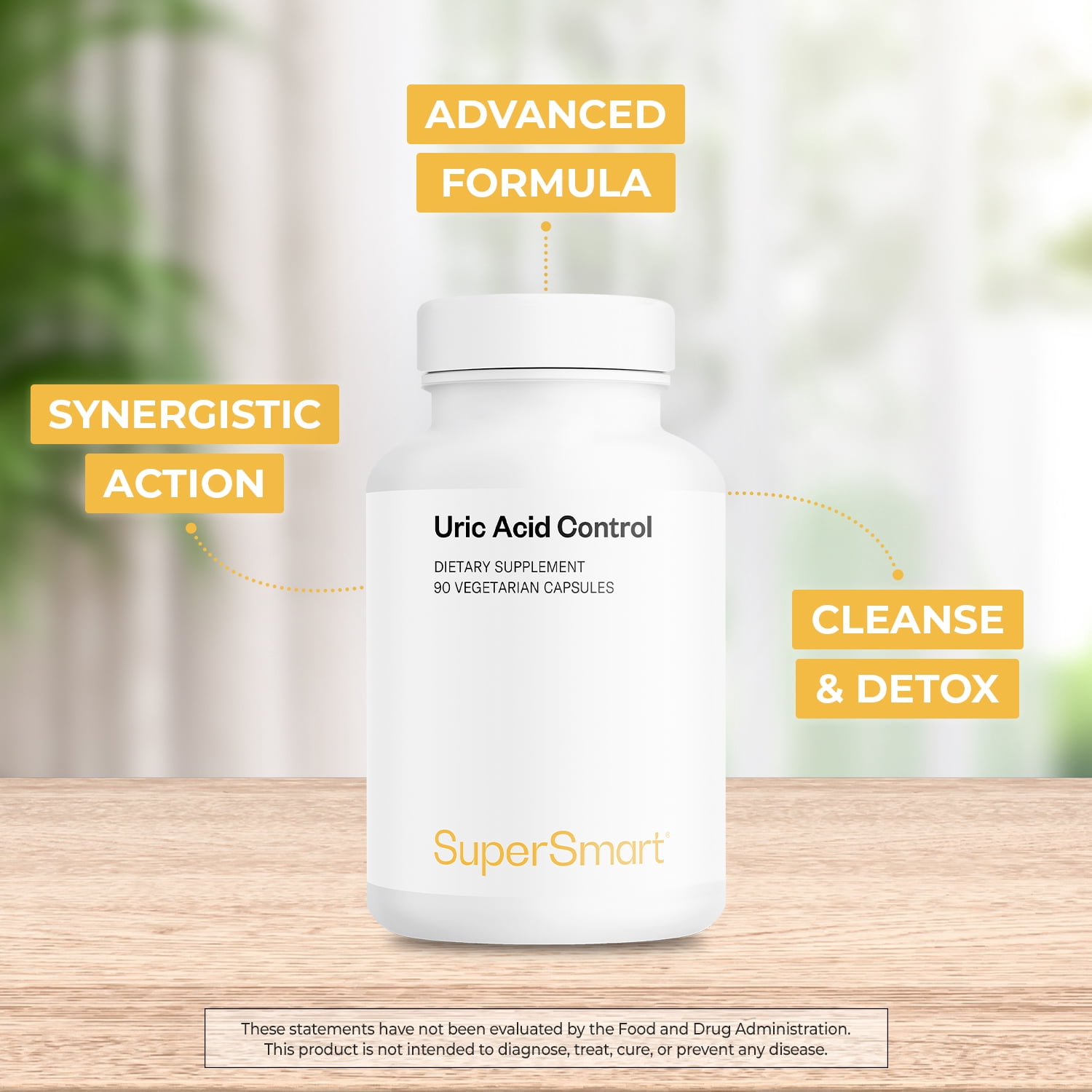 SuperSmart Uric Acid Control (All-in-1 Formula) - Advanced Cleanse with Montmorency Tart Cherry, Celery Seed, Turmeric Curcuma Longa - Uric Acid Balance | Vegan & Gluten Free - 90 Vegetarian Capsules