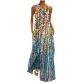 thumbnail image 2 of SMihono Robe Maxi Boho d'Été pour Femmes Grande Taille Mode Col en V Sans Manches Soirée d'Été Fête Imprimé Poches Gilet Longue Robe de Plage Robe d'Été, 2 of 6