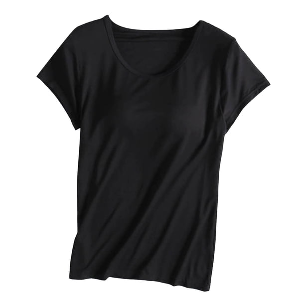 Top de manga corta con copa para mujer - Pijama de manga corta, ropa informal de poliéster y spandex para estar por casa