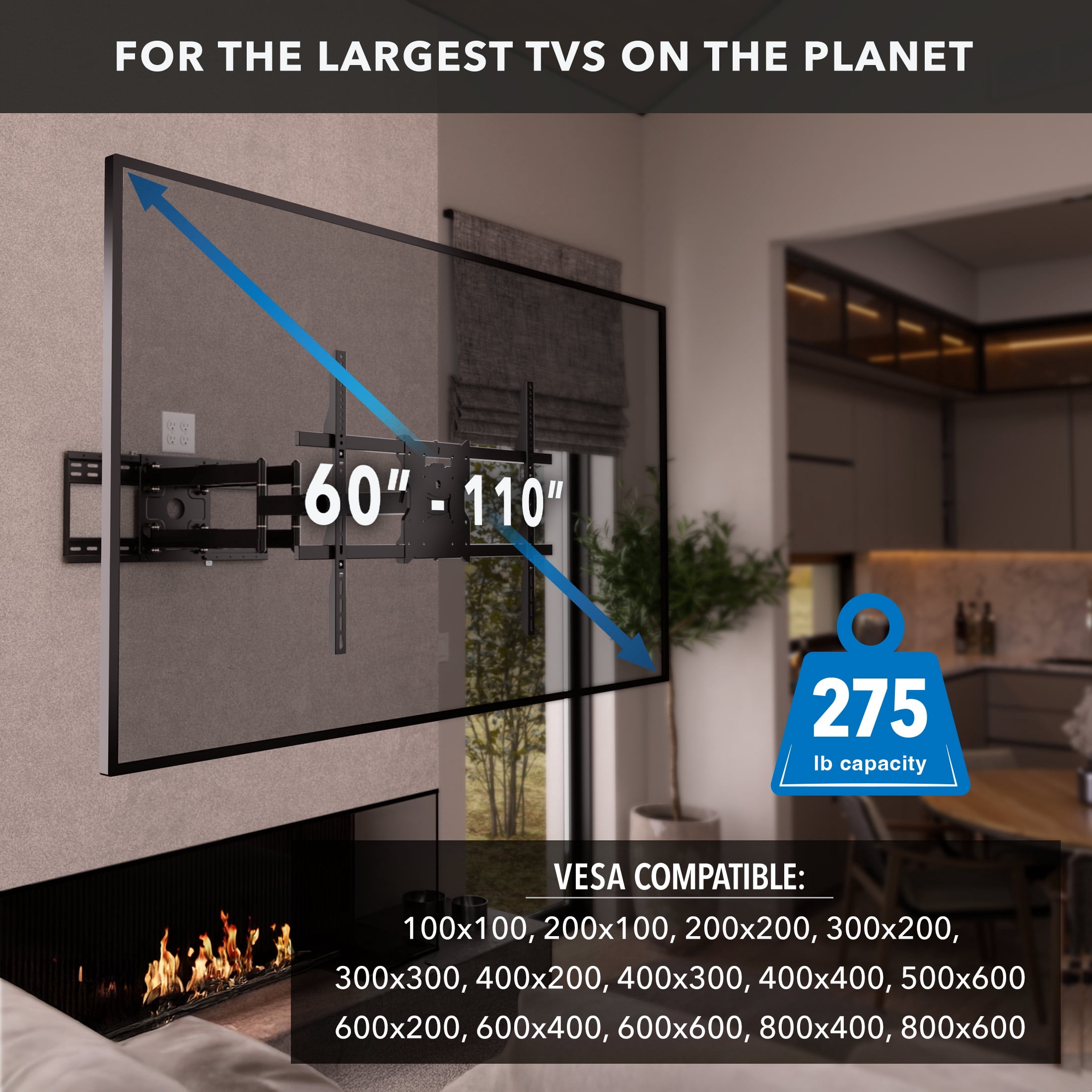 Mount-It! Heavy Duty Full Motion TV Wall Mount, 39" Extension, Fits 65" to 110" TV's, Capacity 275 lbs.  For Large and Heavy TV's
